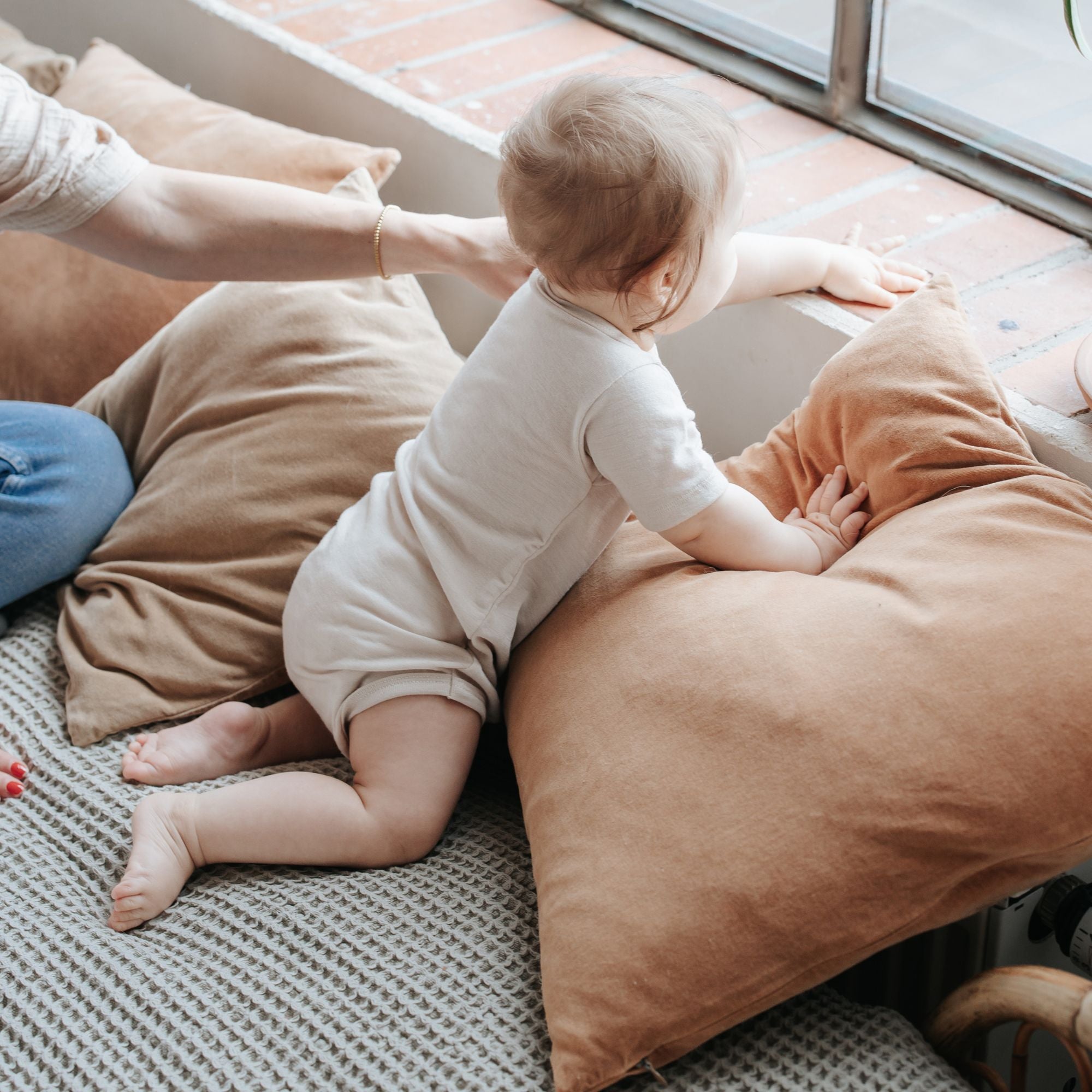 Wol-zijde Romper met korte mouwen | Essential Beige