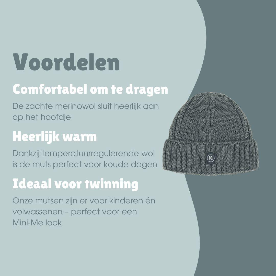 Merinowollen muts kind | Essential Grijs